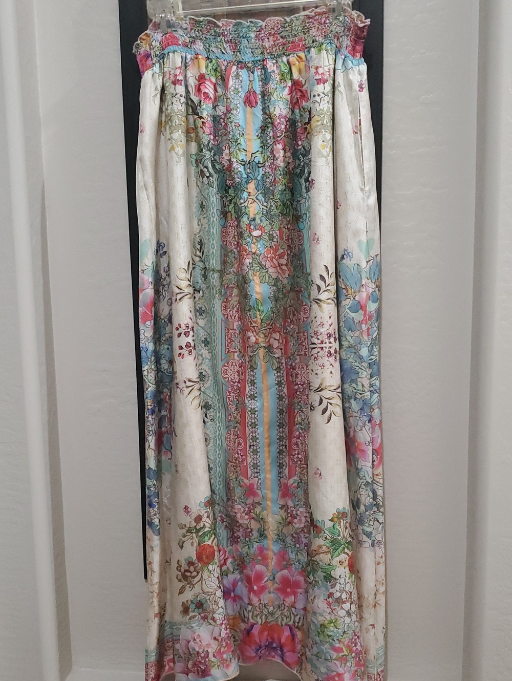 Johnny Was Cream Maxi Skirt with Pink, Blue & Green Floral Panels - Picture 5 of 11
